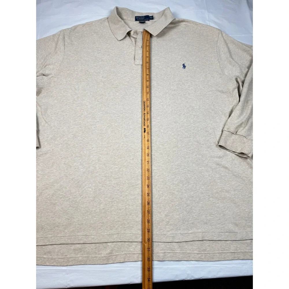 Polo Ralph Lauren Mens 3XLT Tall Long Sleeve Polo Shirt Oatmeal Beige Cotton